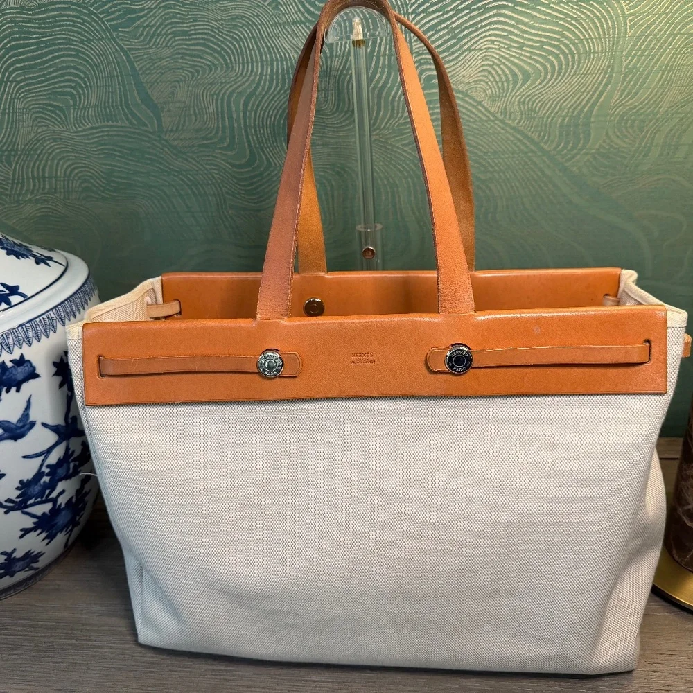 HERMES Cabas Toile H Tote Bag, Square F (2002) - Picture 1 of 16